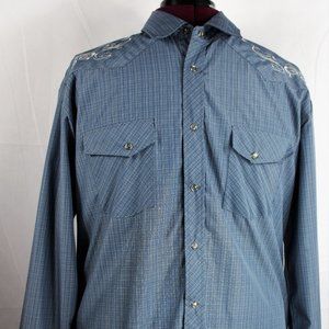 Liquid Men's Western Print Blue Snap Front Long Sleeve Shirt Size XXL NEW
